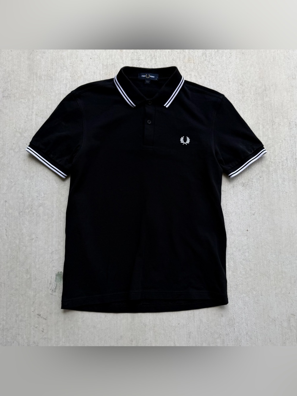 Fred Perry Twin Tip Polo Shirt Men Size Medium Slim Black Knit